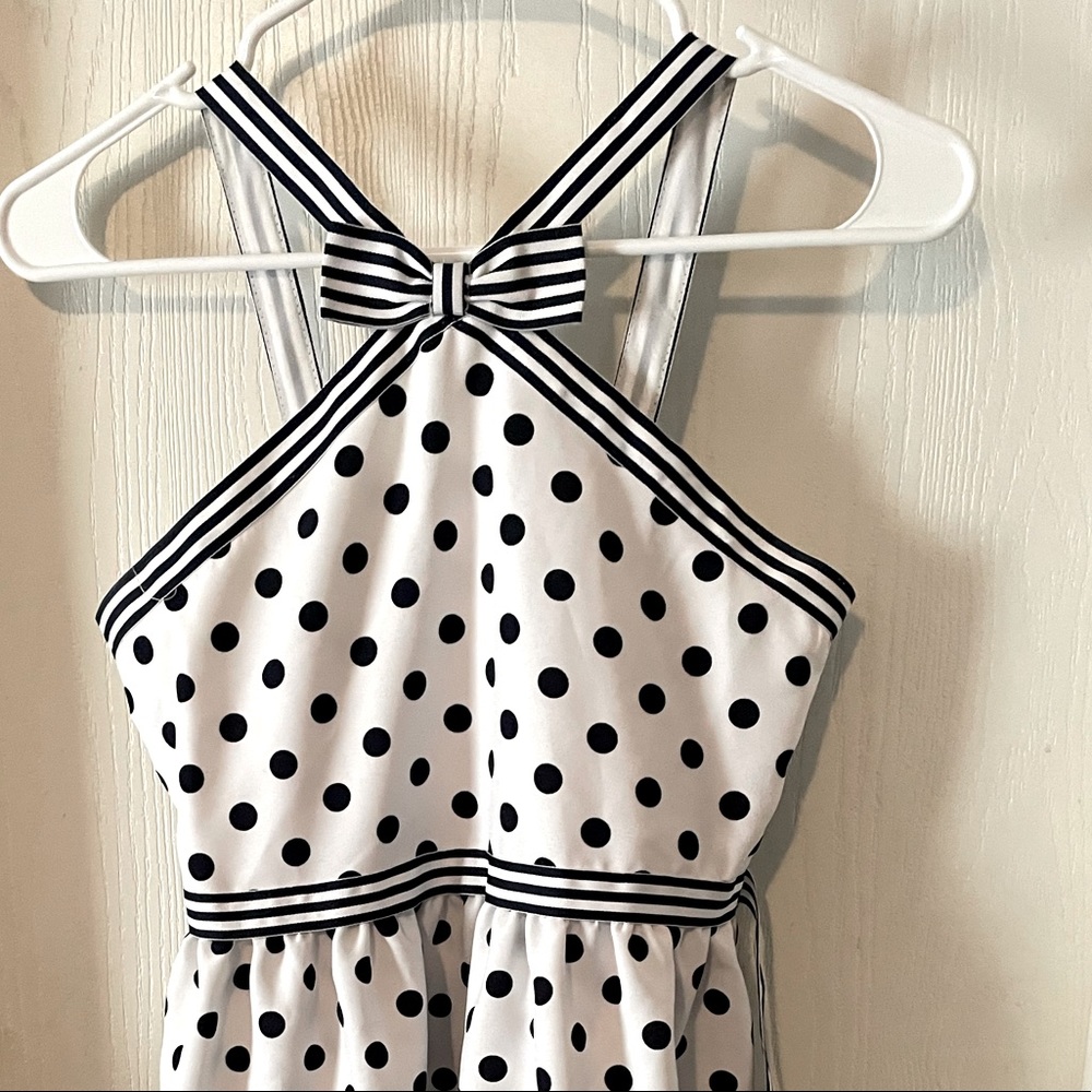 Girls white and blue polka dots sun dress